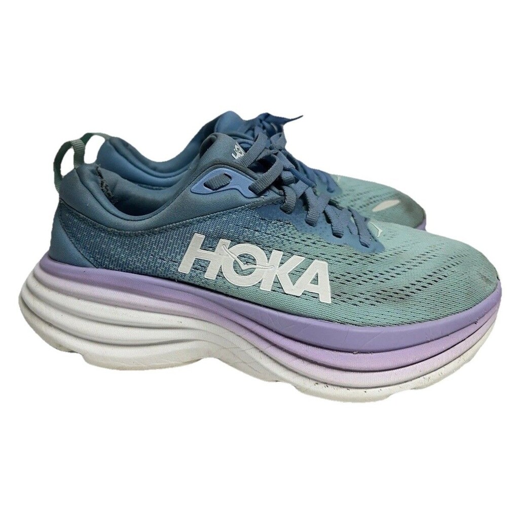 HOKA Bondi 8 Blue/Purple Lace Up Low Top Athletic Sneaker Unisex Pre-Owned